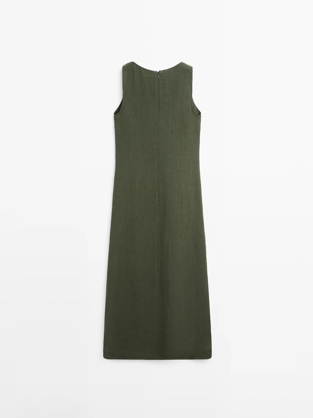 Massimo Dutti Linen Olive Green Sleeveless Maxi Dress - Picture 6 of 9